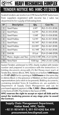 Heavy Mechanical Complex Taxila Tender Notice